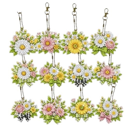 12 diamant nøgleringe med blomster