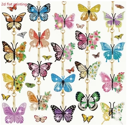 20 diamant nøgleringe med sommerfugle