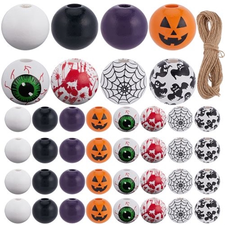 210 træperler med Halloween motiver + snor