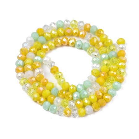 5 strenge facet glasperler  - gyldne/mint/hvid - 3x2 mm.