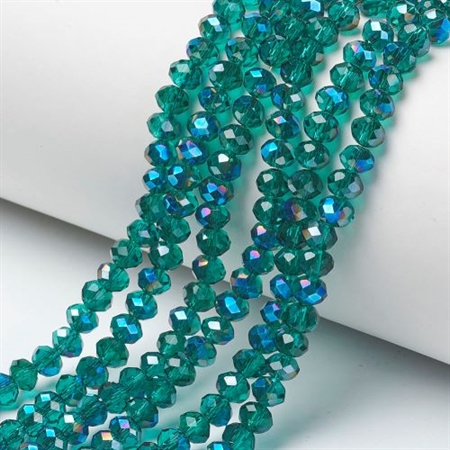5 strenge turkis/grønne glasfacet perler - 3x2 mm.