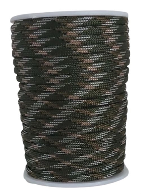 31 m. oliven/hvid/sort faldskærmsline - 4 mm.