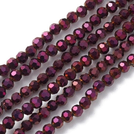 5 strenge mørk bordeaux facet glasperler - 4 mm.