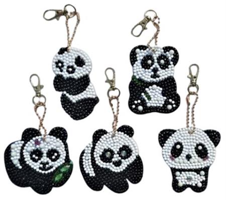 5 diamant nøgleringe med pandaer