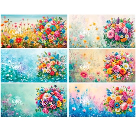 6 farvestrålende kort med blomster