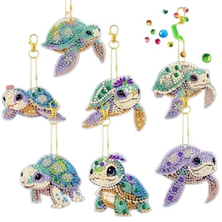 7 diamant nøgleringe med skildpadder