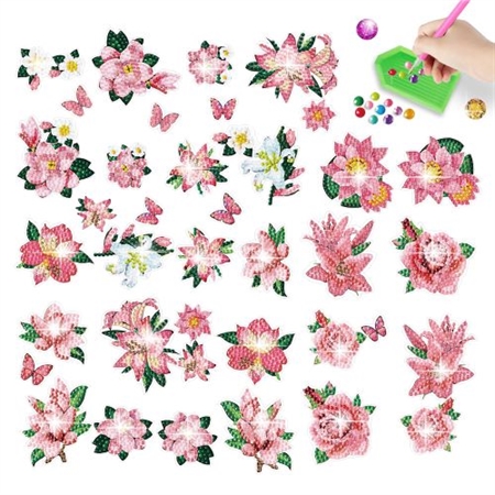 Stickersæt I 42 blomster og sommerfugle 