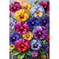 1 billede med stedmoder blomster. Str. 30 x 40 cm.