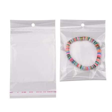 100 klare cellofanposer med hul til ophængning - 7 x 9 cm.