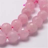 Runde facet rosakvarts perler på streng