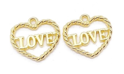 20 stk. forgyldte "love" hjerte vedhæng