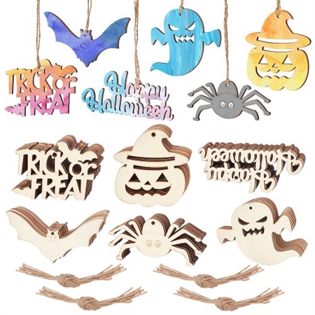 6 x 10 halloween træ figurer. Med snor.