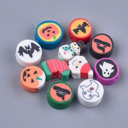 100 clayperler med ass. halloween og julemotiver