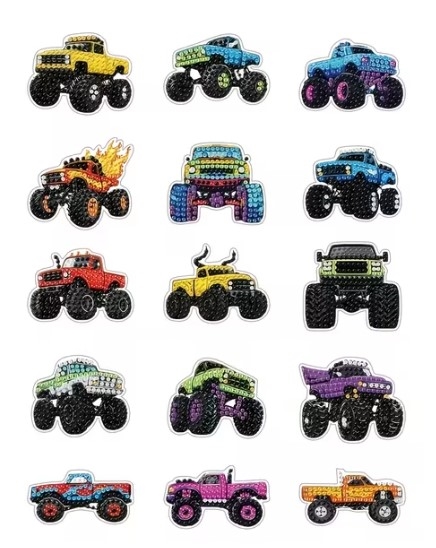 15 køleskabsmagneter med trucks/biler