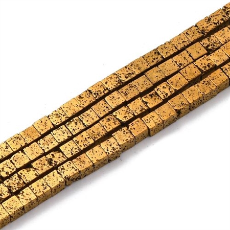 3x3x3 mm. lava perle med guld effekt