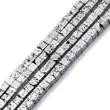 3x3x3 mm. lava perle med sølv effekt