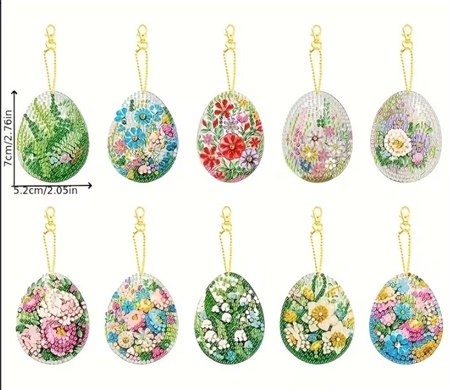 10 nøgleringe med påskeæg med blomster