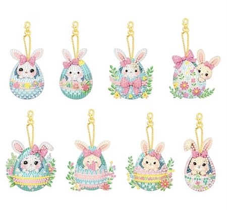 8 nøgleringe med påskeharer