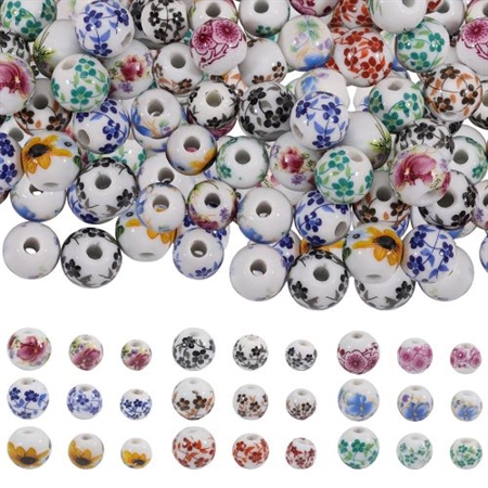 108 porcelæns perler. 4 af hver størrelse