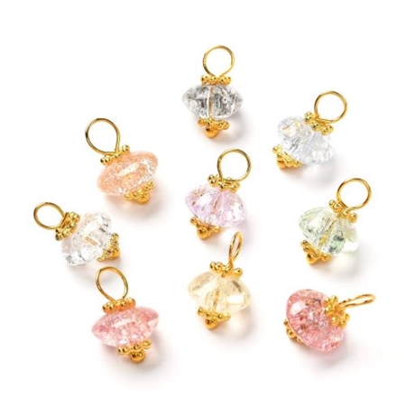 25 krakelerede, glasfacet vedhæng i 5 farver