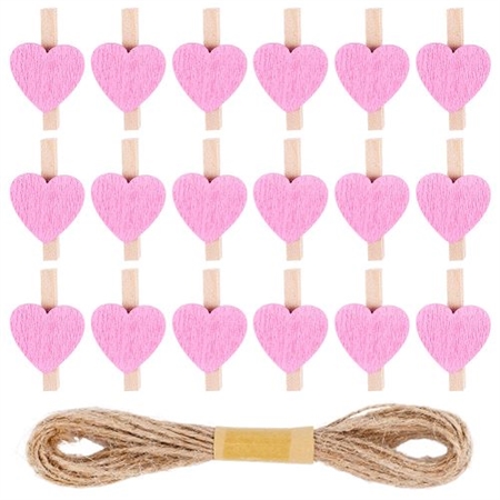 50 små tøjklemmer med hjerte. Pink