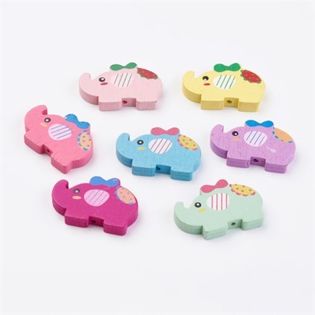 50 træperler med farvede elefanter