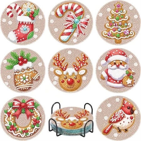 8 varmebrikker med julemotiver.