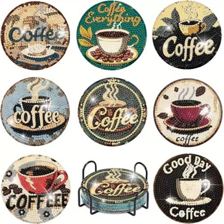 8 varmebrikker med kaffe motiver. Sæt 3
